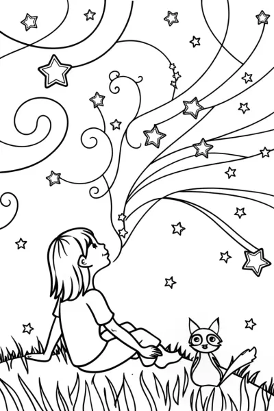 Jasmine’s Dreamy Stargazing Adventure Coloring Page