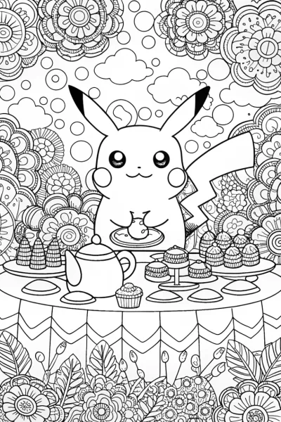 Pikachu’s Enchanted Garden Feast Coloring Page