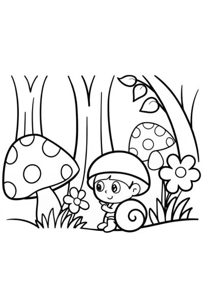 Baby Explorer in a Whimsical Forest Coloring Page