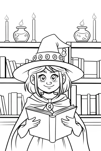 Witch’s Library of Spells Coloring Page