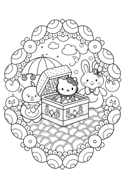 Hello Kitty’s Enchanted Music Box Coloring Page