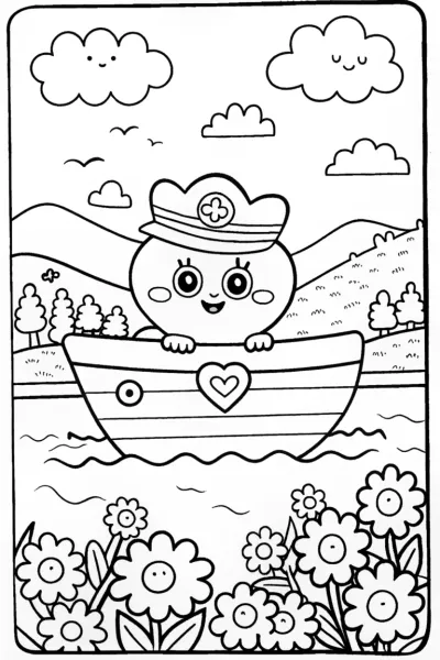 Heart Character Sailing Coloring Page