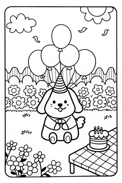 Puppy Garden Party Coloring Page