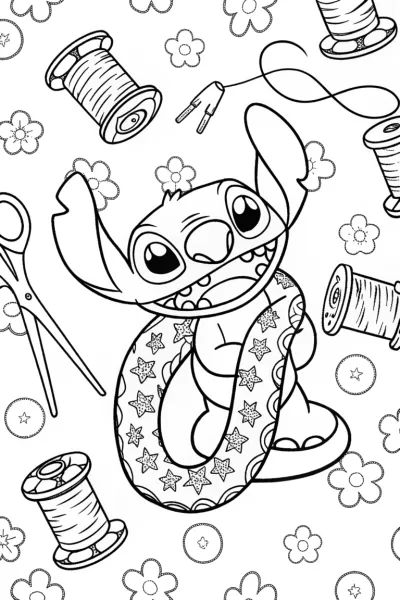 Stitch’s Fantastic Fabric Snake Coloring Page