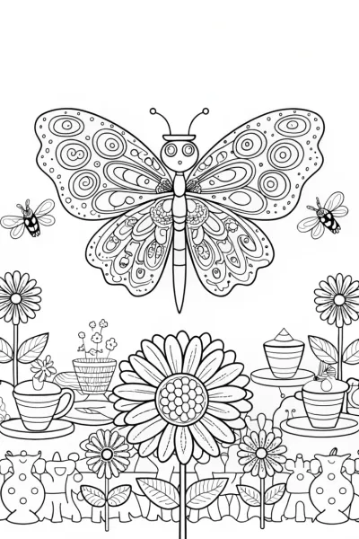 Butterfly Tea Garden Coloring Page