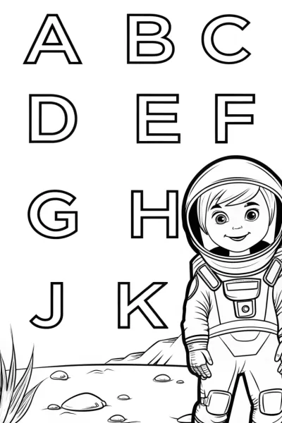 Alphabet astronauts exploring an alien planet