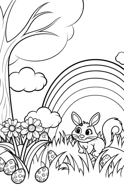 Easter Egg Hunt Under the Rainbow Coloring Page