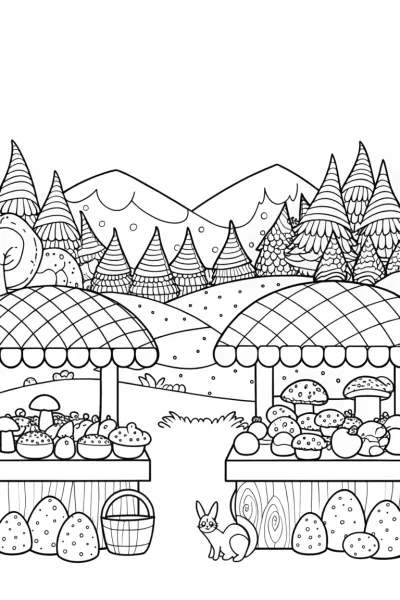 Mushroom Market Day Coloring Page