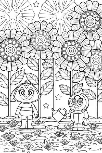 Bluey and Bingo’s Gardening Adventure Coloring Page
