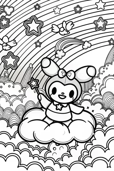 Kuromi’s Dreamy Cloud Adventure Coloring Page