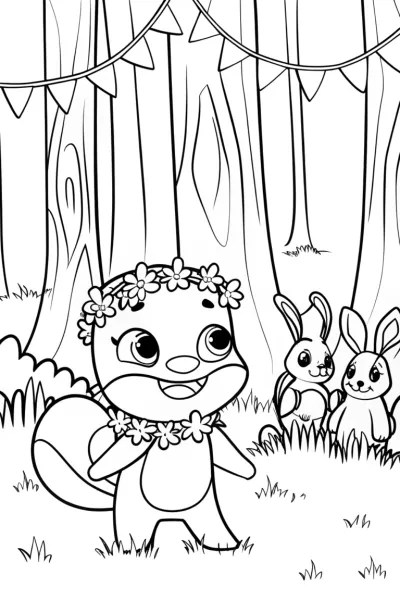 Axolotl’s Forest Festival Coloring Page