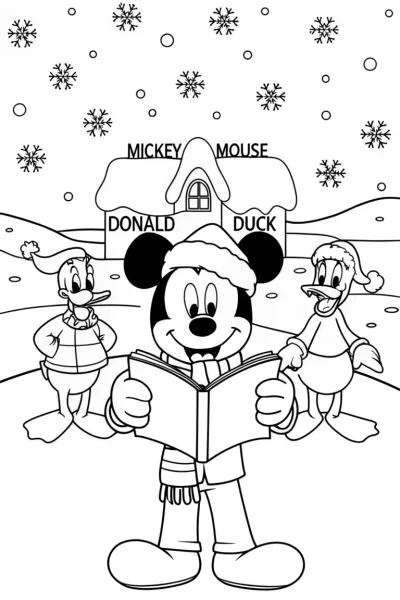 Mickey Mouse and Friends Christmas Coloring Page