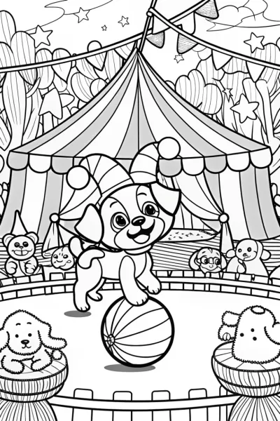 Puppy Under the Big Top Coloring Page