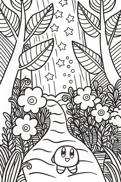 Kirby’s Magical Forest Adventure Coloring Page