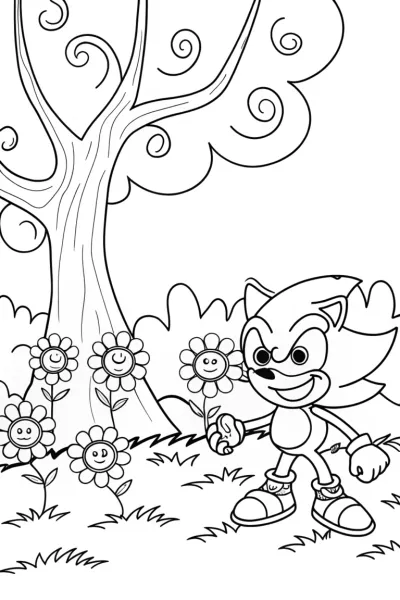 Super Sonic’s Whimsical Garden Coloring Page