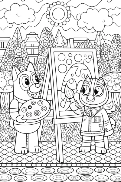 Bluey and Bingo’s Enchanted Art Adventure Coloring Page