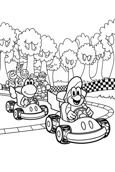 Toad and Yoshi Karting Adventure Coloring Page
