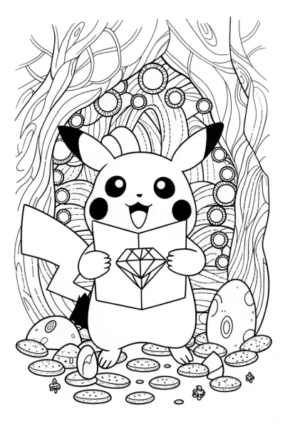 Pikachu’s Magical Treasure Hunt Coloring Page