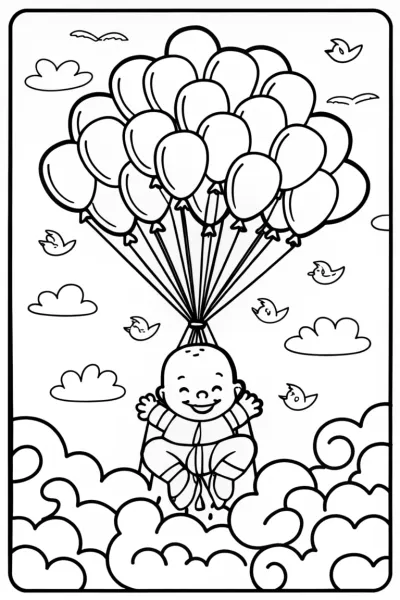 Baby’s Magical Balloon Adventure Coloring Page