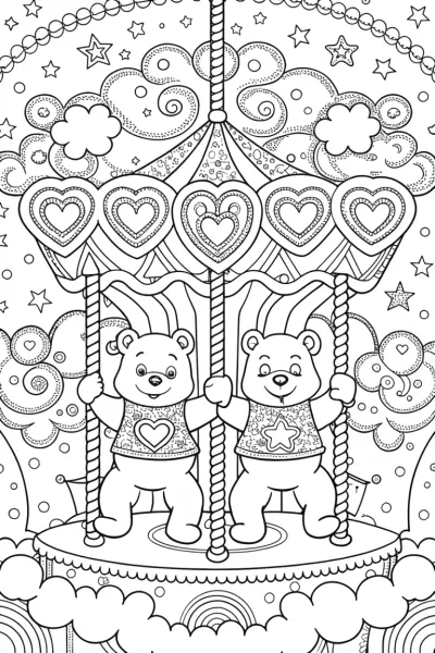 Care Bears on a Cloudy Carousel Coloring Page