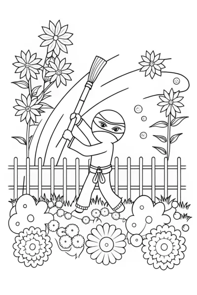 Ninja Artistry in Bloom Coloring Page