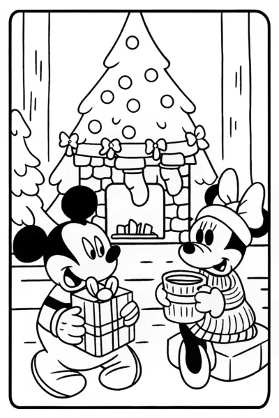 Mickey Mouse Christmas Eve Coloring Page