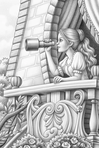 Princess looking through a telescope