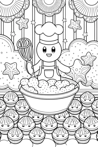 Kirby’s Dreamy Cloud Bakery Coloring Page