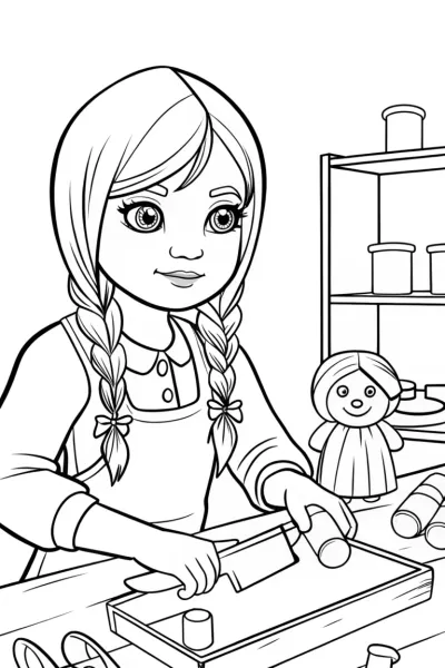 Wednesday Addams in a puppet workshop
