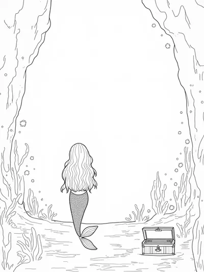 Little mermaid exploring underwater cave