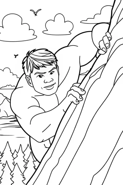 Hulk climbing a mountain