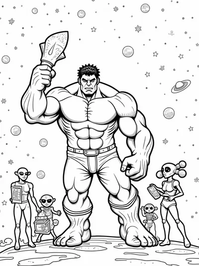 Hulk carving an asteroid statue