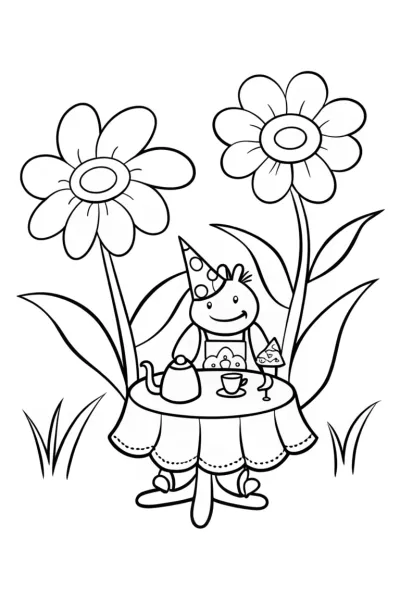 Axolotl’s Enchanted Garden Tea Party Coloring Page