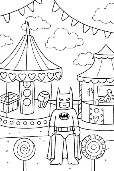 Batman at the Enchanted Mechanical Fair Coloring Page