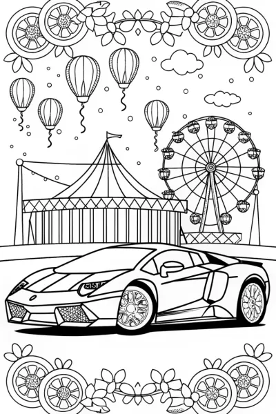 Lamborghini Adventure at the Carnival Coloring Page