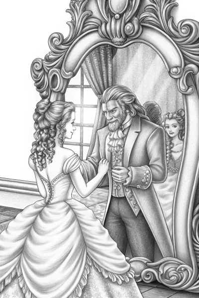 Belle and the Beast at the mirror