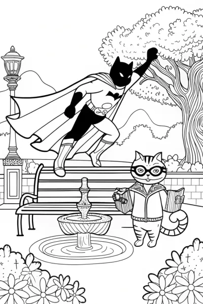 Heroic Feline Forces Coloring Page