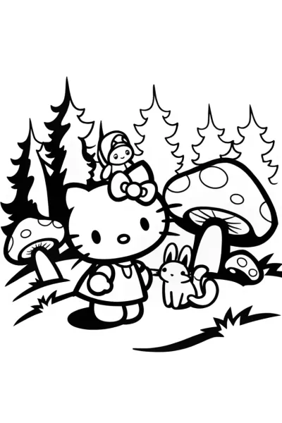 Hello Kitty’s Woodland Adventure Coloring Page