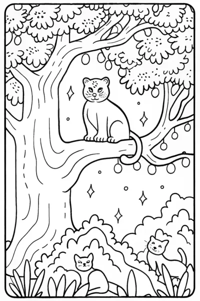 Panther Guardian of the Enchanted Tree Coloring Page