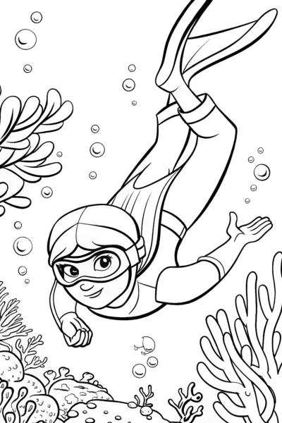 Ninja Underwater Adventure Coloring Page
