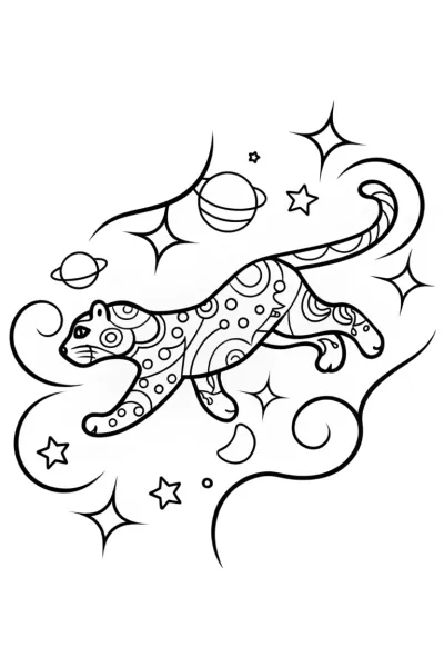 Black Panther in a Cosmic Adventure Coloring Page