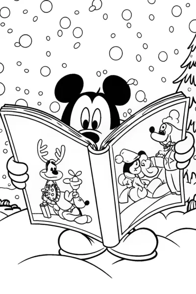 Mickey Mouse Magical Christmas Storytime Coloring Page