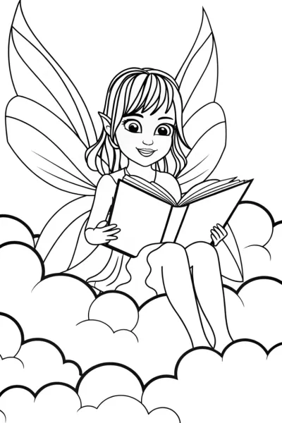 Fairy librarian in the clouds