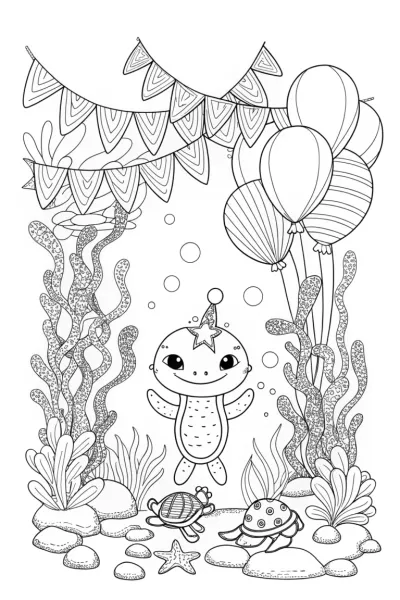 Axolotl’s Underwater Parade Coloring Page
