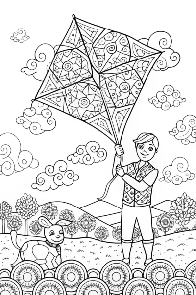 Blippi’s Kite Flying Adventure Coloring Page