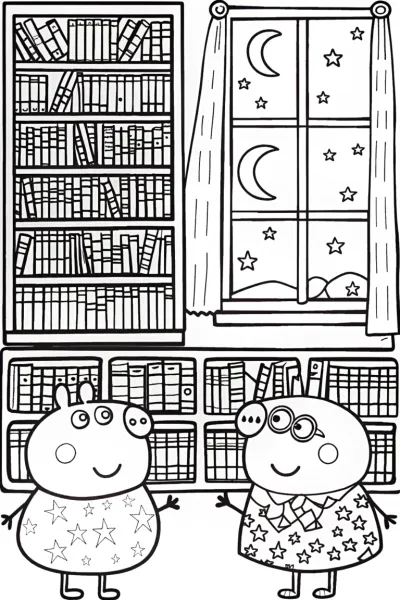 Peppa Pig’s Adventure in the Enchanted Library Coloring Page