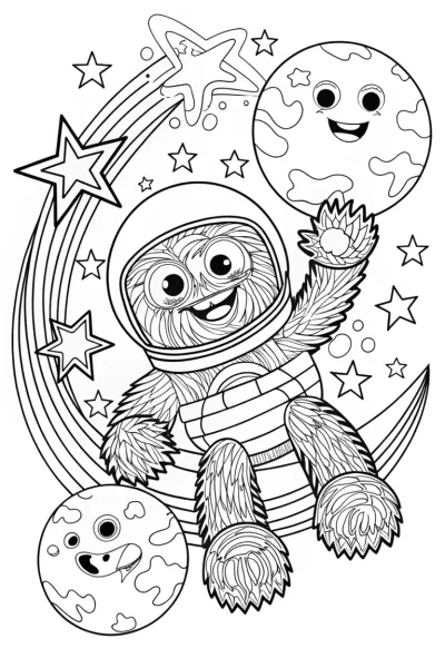 Huggy Wuggy’s Space Exploration Coloring Page