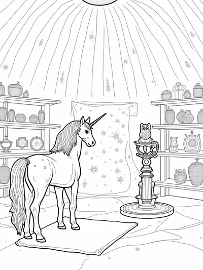 Unicorn crafting a celestial map