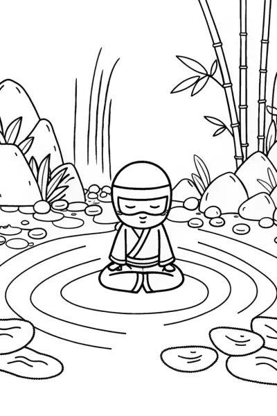 Ninja Zen Garden Retreat Coloring Page
