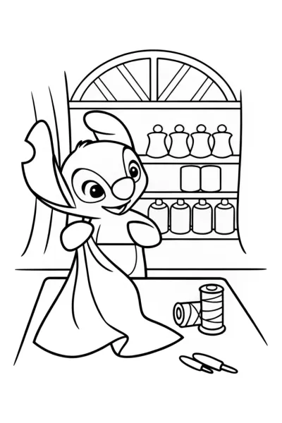 Stitch’s Cozy Craft Corner Coloring Page